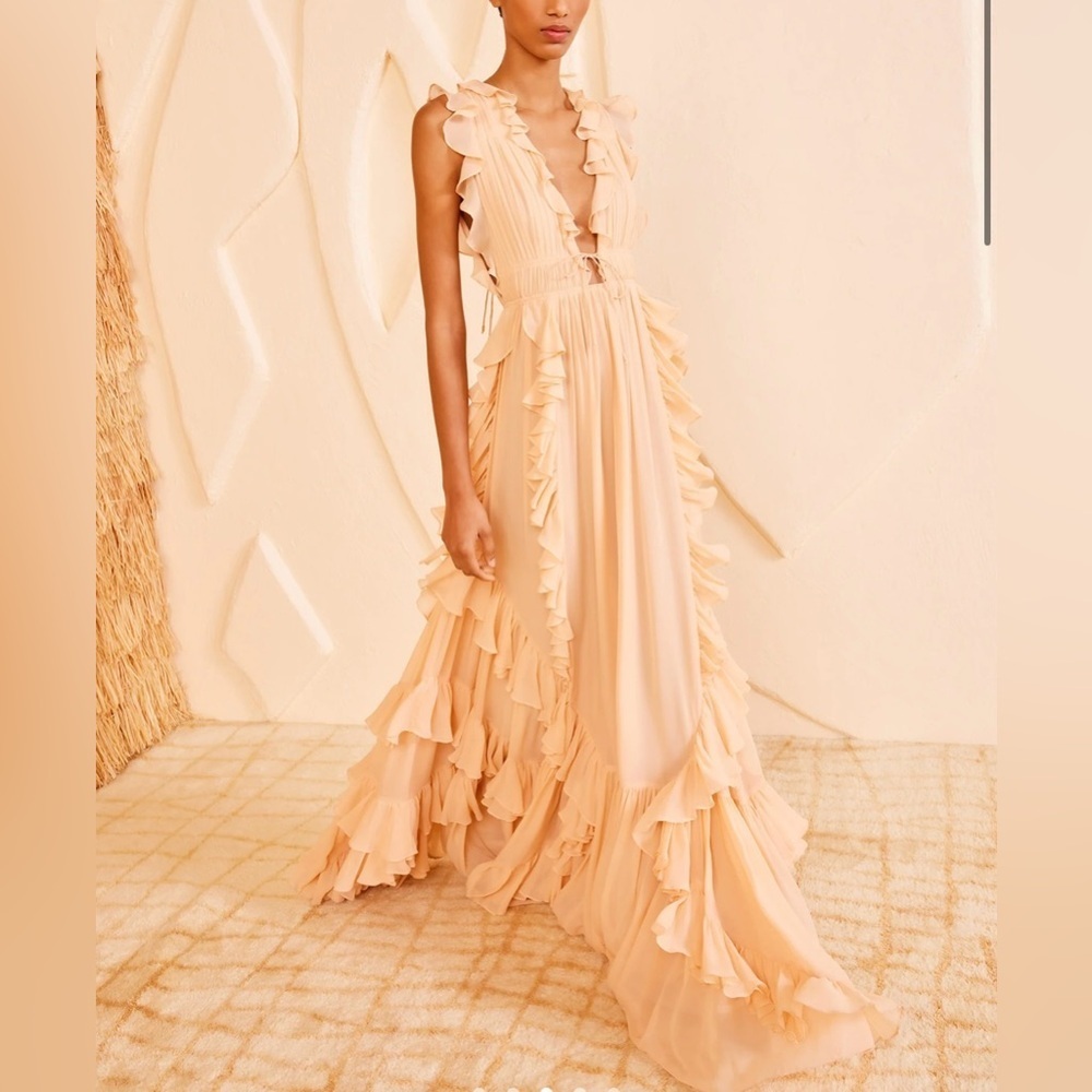 NWOT Ulla Johnson Florella Ruffled Silk Georgette Gown Peony Size 8 $1350 - Picture 3 of 13